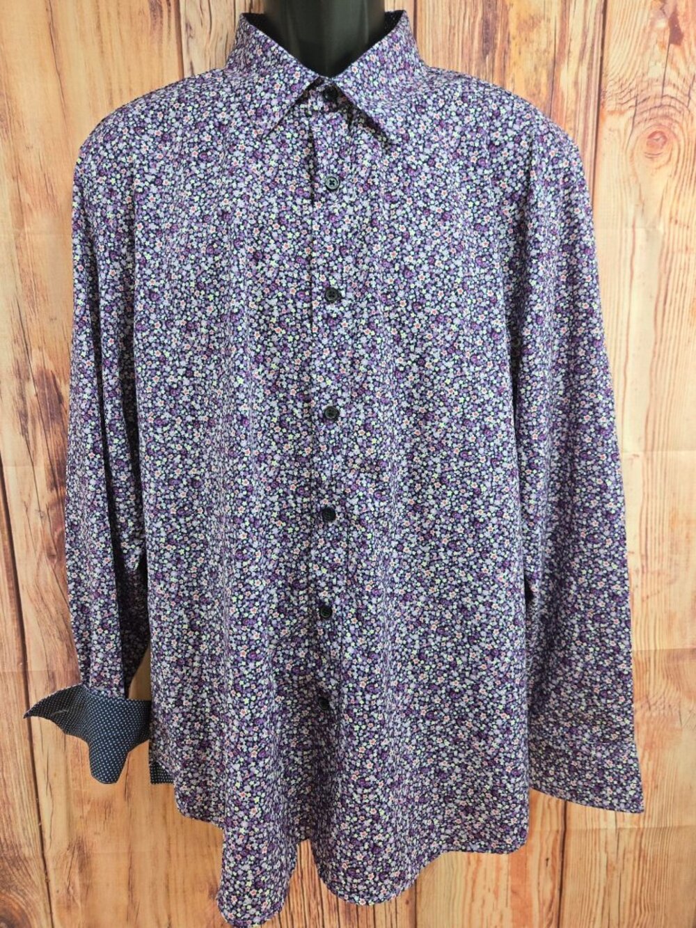Con.Struct Mens Slim Fit Purple Floral Long Sleeve Shirt XL